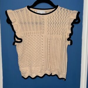 Miou Muse Crochet Knit Sweater Vest Cream Ruffle Hem - Size S